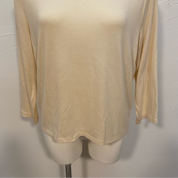 VINCE NEUTRAL CHAMPAGNE THREE QUARTER SLEEVE CREW SOFT SWEATER TOP - Picture 5 of 14